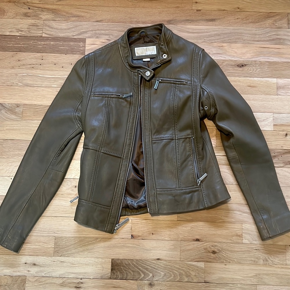 Michael Kors green leather jacket size small